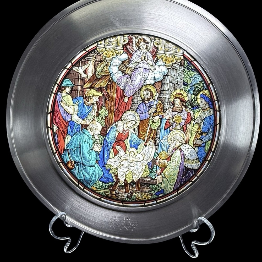 Stained Glass  Pewter Plate O Come Let Us Adore‎ Him Historical Society St Louis
